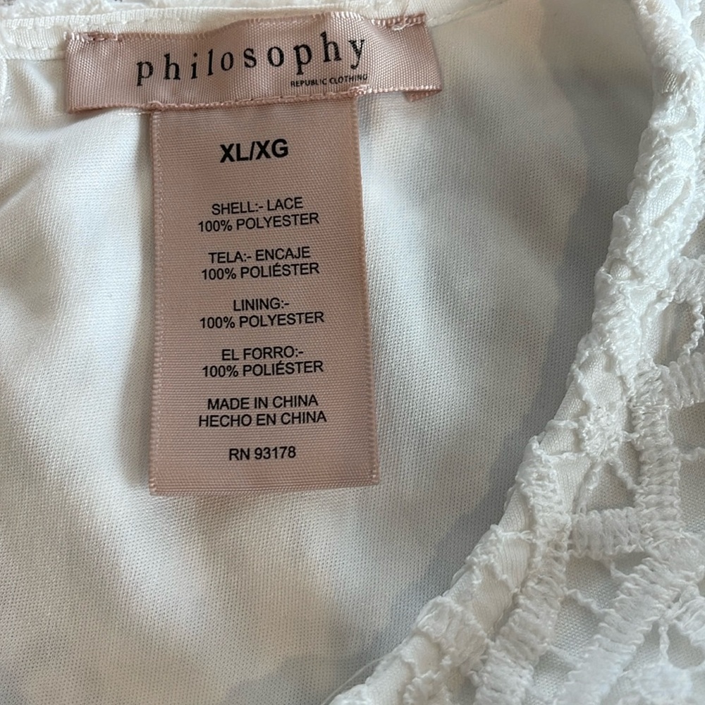 Philosophy | Lined Crew Neck Lace Short Sleeve Top | White | XL - Picture 7 of 7